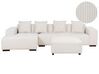 Canapé d'angle 4 places côté droit en velours côtelé blanc cassé avec ottoman LUNGO_898421