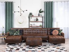 5-istuttava ruskea keinonahkainen U-kulmavuodesohva rahilla ABERDEEN 5-istuttava ruskea keinonahkainen U-kulmavuodesohva rahilla ABERDEEN