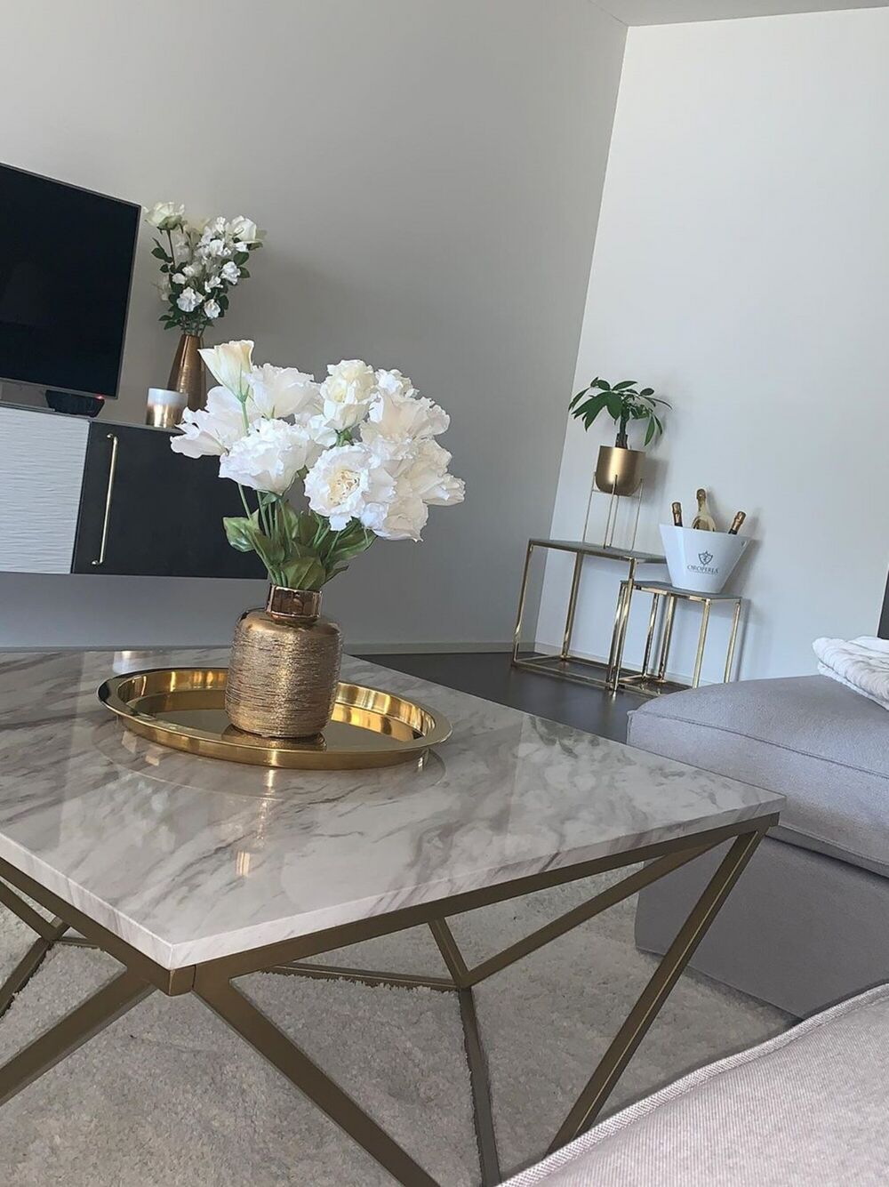 Couchtisch Weiss Gold Marmor Optik Quadratisch 80 X 80 Cm Malibu Beliani De