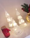 Dekofigur Glas weiß Weihnachtsbaum mit LED-Beleuchtung 3er Set KIERINKI_861765