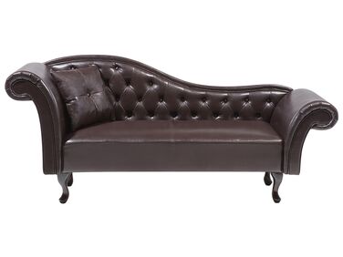 Left Hand Faux Leather Chaise Lounge Brown LATTES