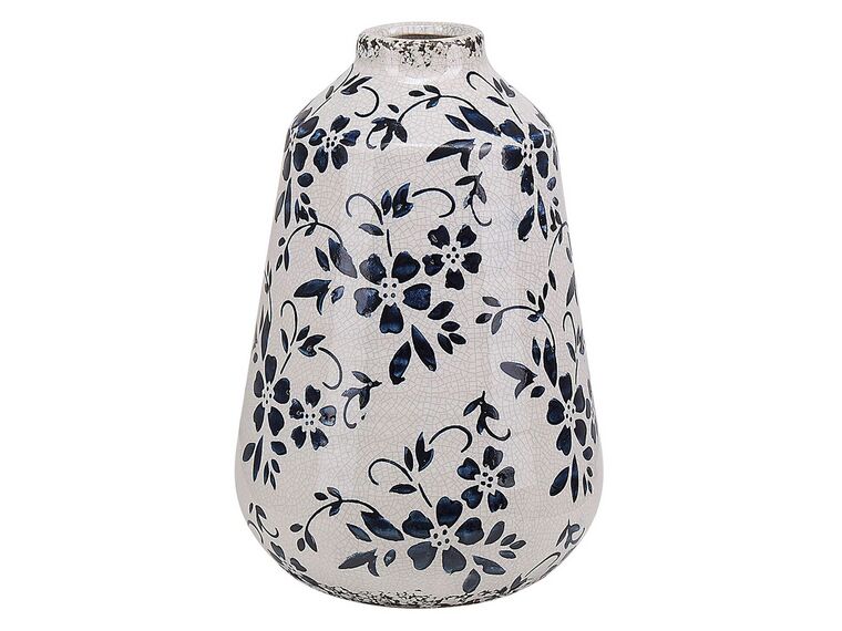 Stoneware Flower Vase 20 cm White with Navy Blue MARONEIA_810744