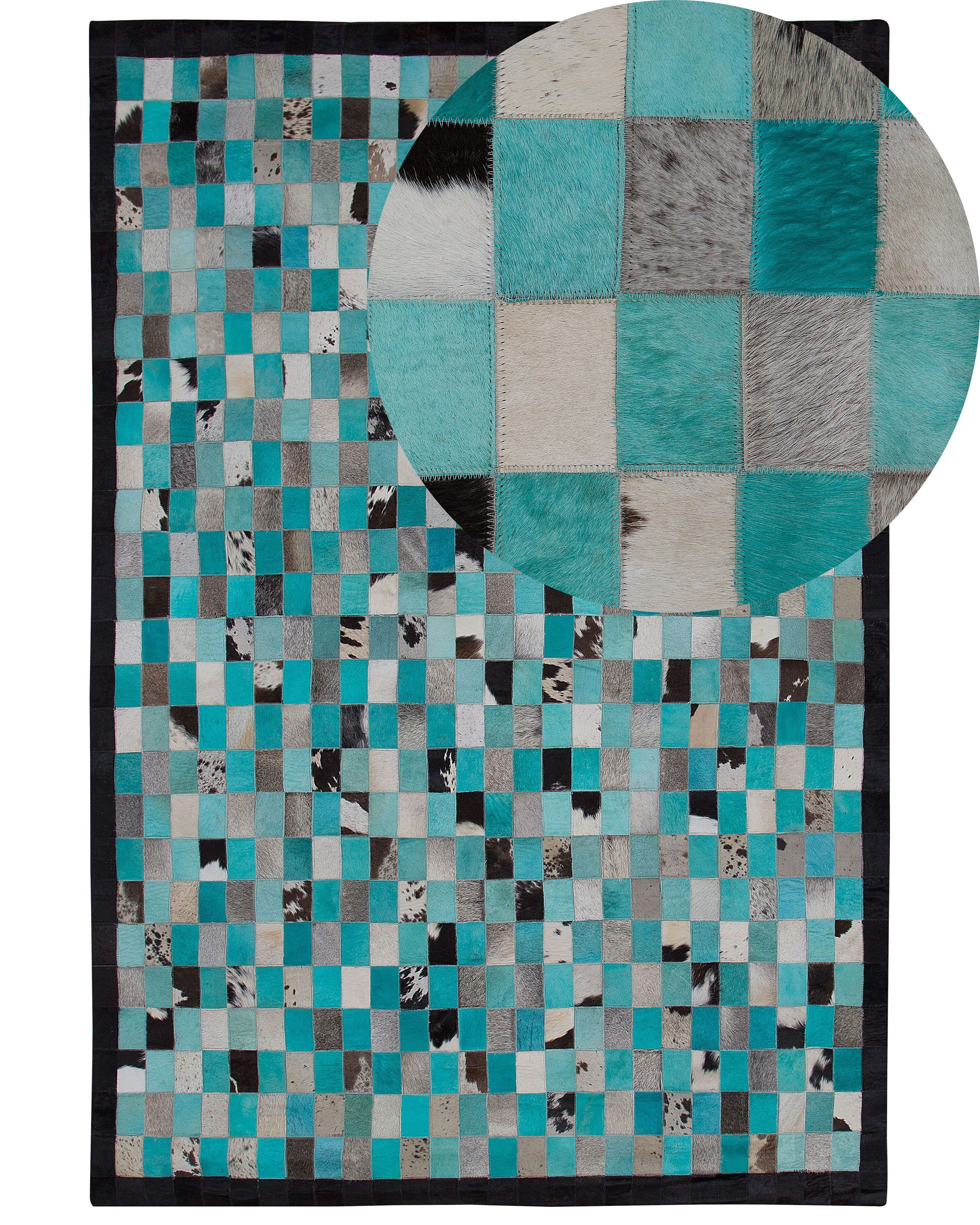 Cowhide Area Rug Turquoise and Grey 140 x 200 cm NIKFER | Beliani.co.uk
