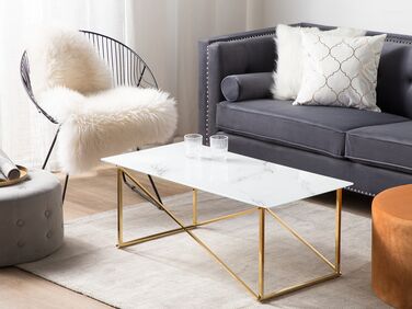 Marble Effect Coffee Table White with Gold EMPORIA 