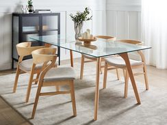 Ruokapöytä lasitasolla pyökki vaalea puu 180 x 90 cm HUDSON Ruokapöytä lasitasolla pyökki vaalea puu 180 x 90 cm HUDSON