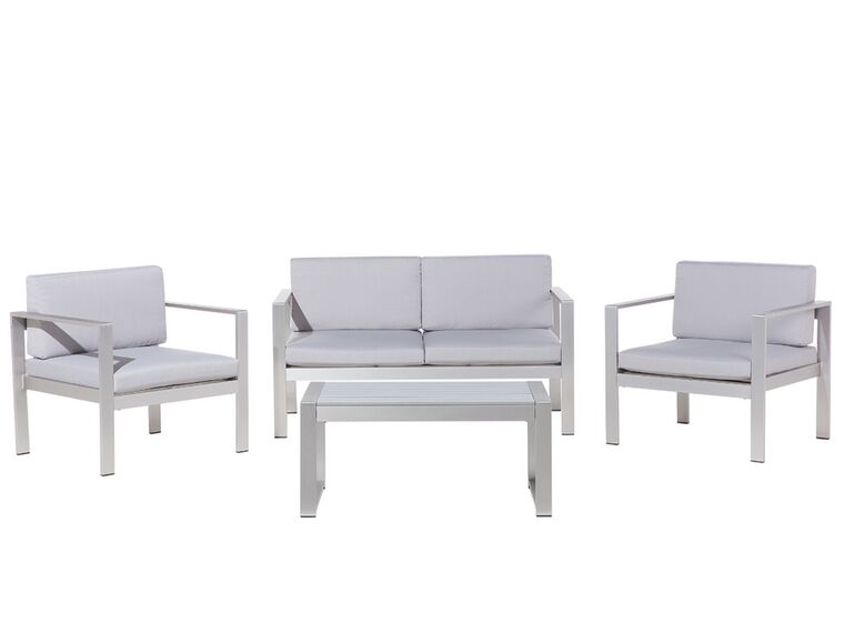 Salon de jardin en aluminium coussin en tissu gris clair table basse incluse SALERNO_679506