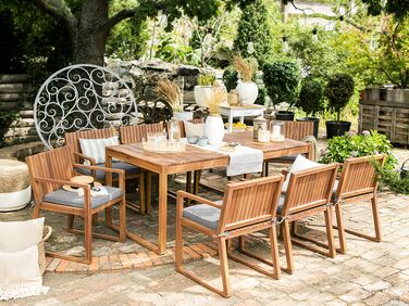 8 Seater Acacia Wood Garden Dining Set with Grey Cushions SASSARI