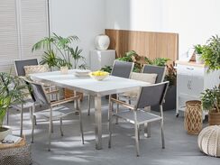 6-istuttava ulkoruokailuryhmä lasitaso tekstiilituolit valkoinen/harmaa GROSSETO 6-istuttava ulkoruokailuryhmä lasitaso tekstiilituolit valkoinen/harmaa GROSSETO