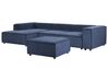 Right Hand 3 Seater Modular Jumbo Cord Corner Sofa with Ottoman Blue APRICA_909058