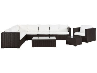 Lounge Set Rattan Braun 8-Sitzer modular Auflagen cremeweiß XXL