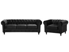 Musta samettiverhoiltu sohvaryhmä CHESTERFIELD Musta samettiverhoiltu sohvaryhmä CHESTERFIELD