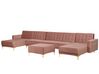 6 Seater U-Shaped Modular Velvet Sofa with Ottoman Pink ABERDEEN_750187