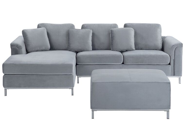 Right Hand Velvet Corner Sofa with Ottoman Light Grey OSLO_744113