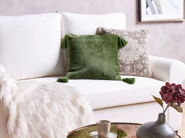 Velvet Cushion with Tassels 45 x 45 cm Green HIZZINE