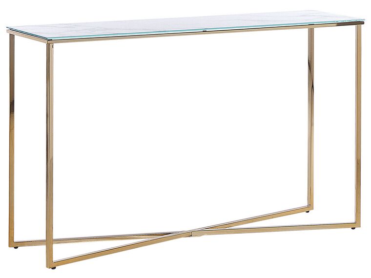 Consola de vidrio templado blanco/dorado 120 x 35 cm ROYSE_823971