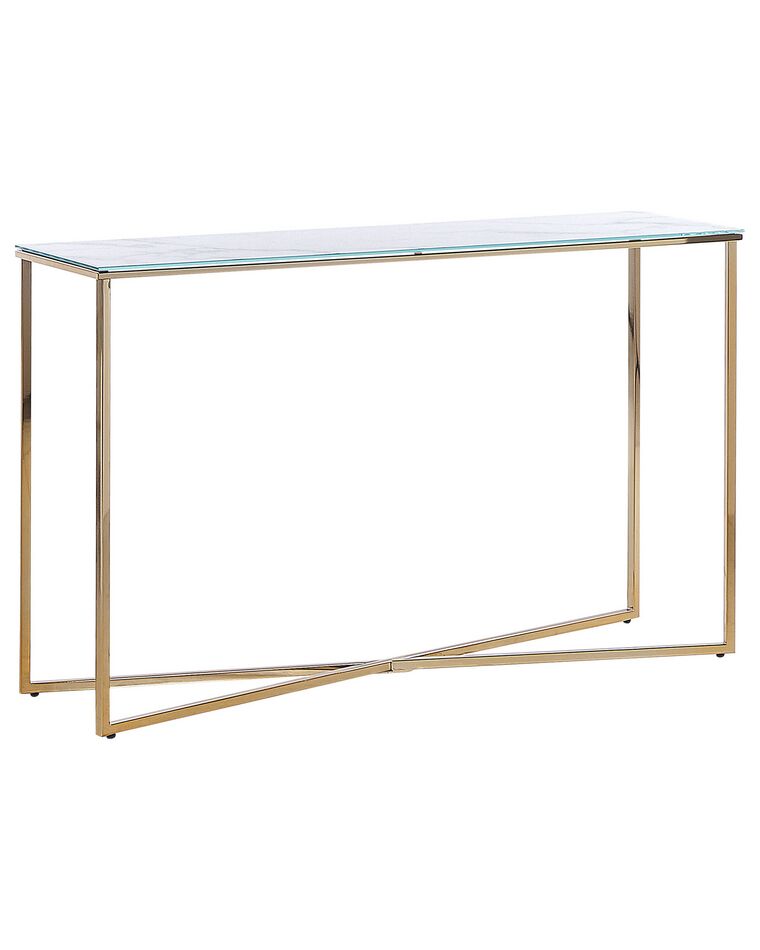 Glass Top Console Table Marble Effect White and Gold ROYSE_823971