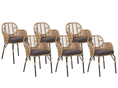 Lot de 6 chaises de jardin avec coussins en polyrotin naturel PRATELLO