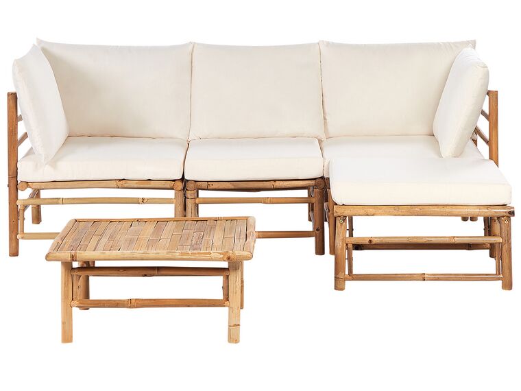 4 Seater Bamboo Garden Corner Sofa Set Off-White CERRETO_909483