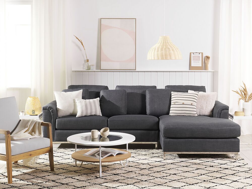 Left Hand Fabric Corner Sofa Grey OSLO Beliani.co.uk