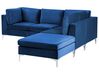 Left Hand 4 Seater Modular Velvet Corner Sofa with Ottoman Blue EVJA_859932