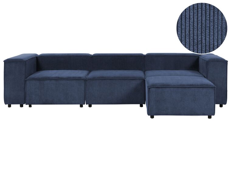 3-Sitzer Sofa Cord dunkelblau mit Ottomane APRICA_909233