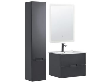 Conjunto de móveis com lavatório e espelho em preto TUDELA