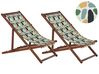 Set of 2 Acacia Folding Deck Chairs and 2 Replacement Fabrics Dark Wood with Off-White / Multicolour Geometric Pattern ANZIO_820013