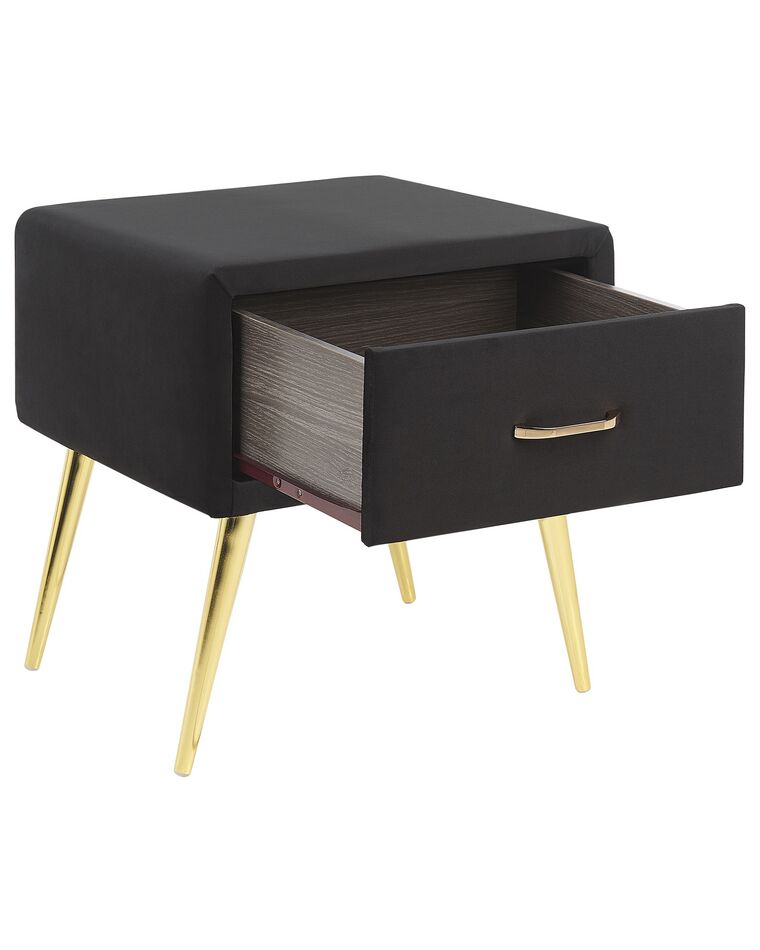 1 Drawer Velvet Bedside Table Black FLAYAT Beliani.co.uk