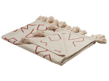 Cotton Blanket 130 x 180 cm Beige with Red BHIWANI