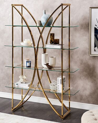4 Tier Metal Bookcase Gold HOLLOW