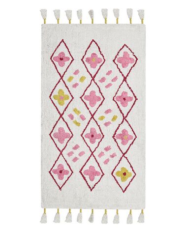 Tapis pour enfant en coton blanc et rose 80 x 150 cm CAVUS
