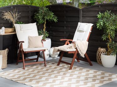 Set of 2 Acacia Garden Folding Chairs with Off-White Cushions TOSCANA