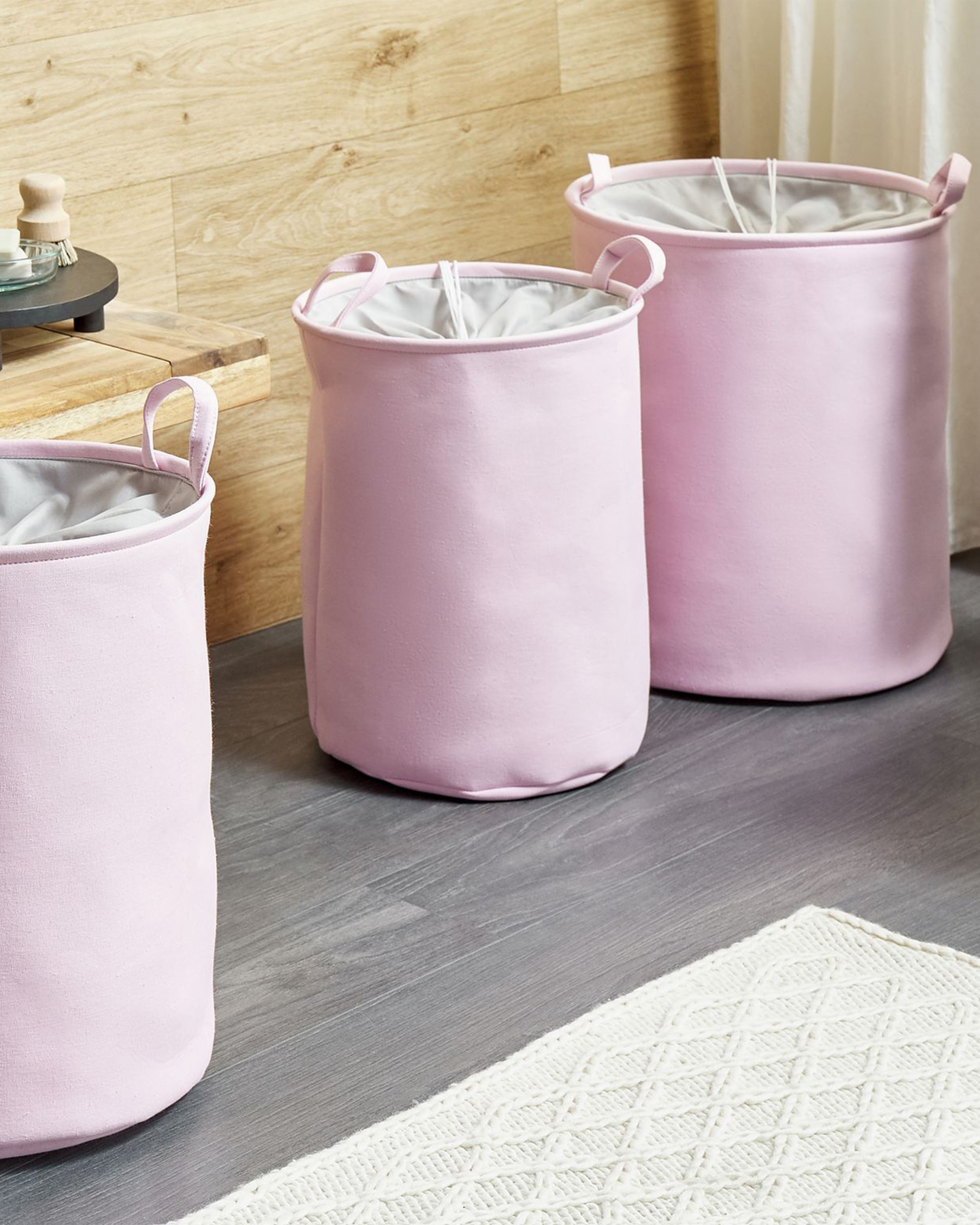 Set of 3 Fabric Baskets Pink ARCHA