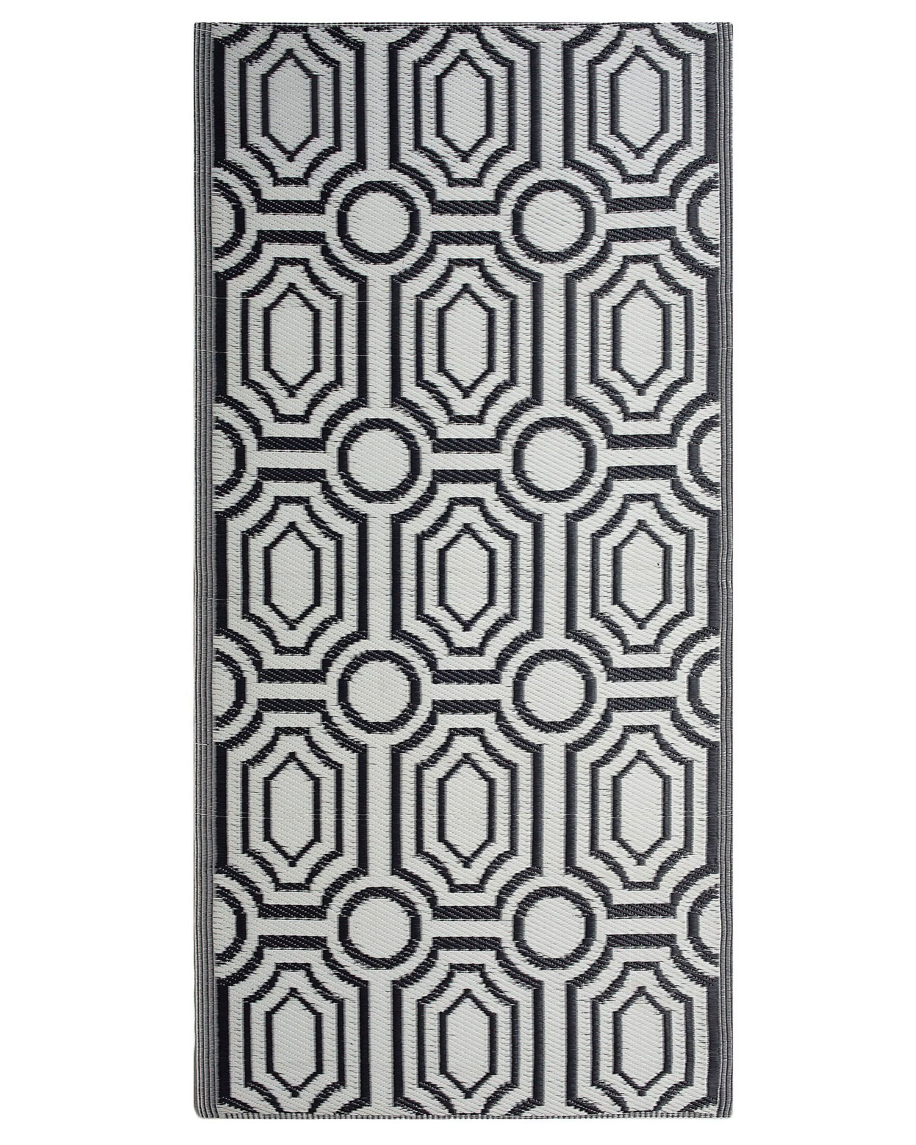 Outdoor Teppich schwarz 90 x 180 cm geometrisches Muster zweiseitig Kurzflor BIDAR_716325