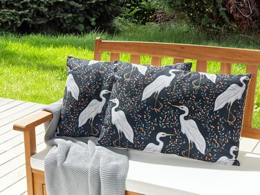 Set of 2 Outdoor Cushions Birds Motif 40 x 60 cm Black PIANAZZO