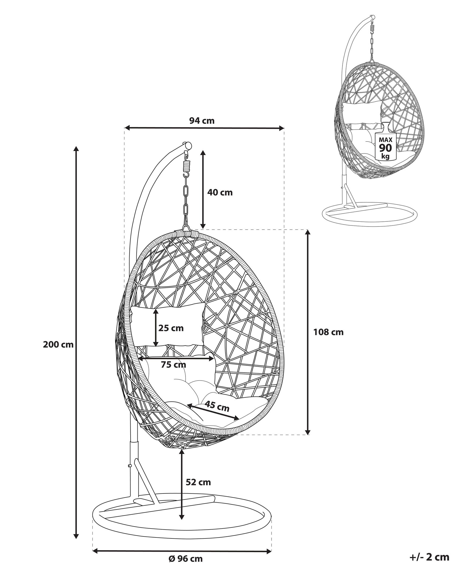 PE Rattan Hanging Chair with Stand Black ALATRI Beliani.fi
