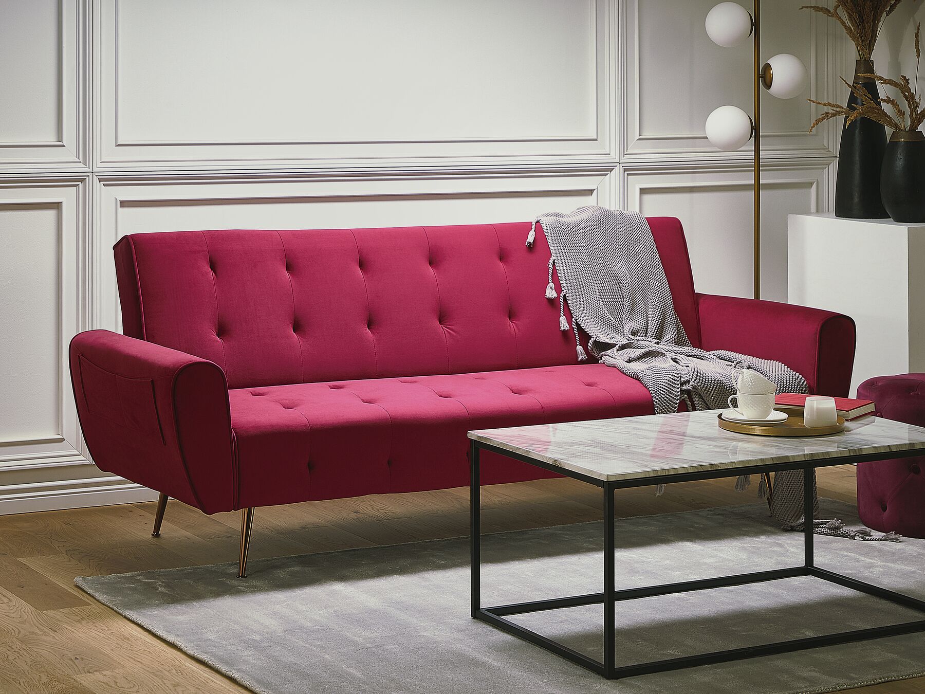 Dark red sofa on sale bed