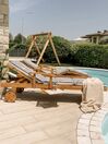 Acacia Wood Reclining Sun Lounger with Blue and Beige Cushion JAVA_827533