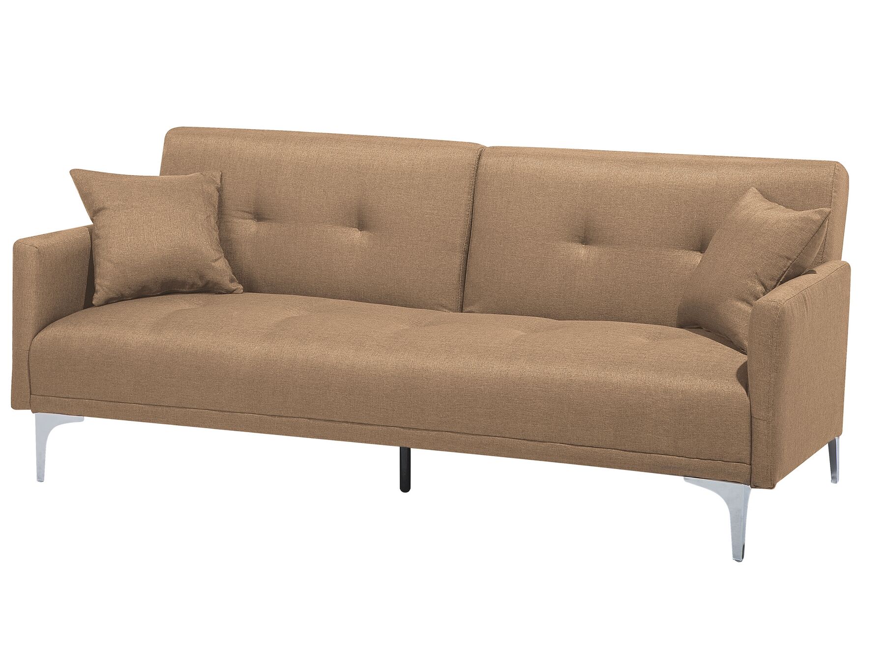 Modern Tufted Fabric Sofa Bed 3 Seater Beige Polyester Chromed Legs Lucan
