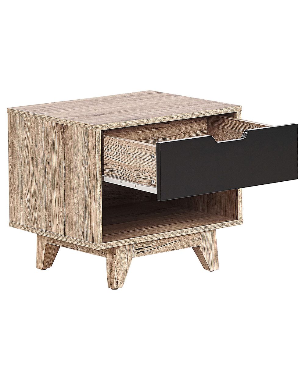 1 Drawer Bedside Table Light Wood with Black SPENCER Beliani.at