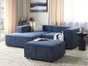 Right Hand 2 Seater Modular Jumbo Cord Corner Sofa with Ottoman Blue APRICA_909042