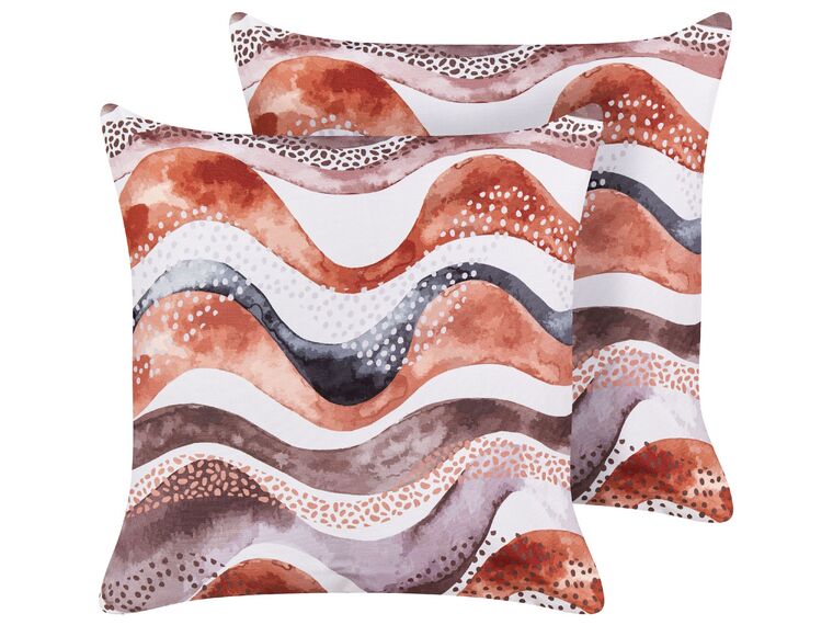 Set of 2 Outdoor Cushions Abstract Pattern 45 x 45 cm Brown SEBORGA_881044
