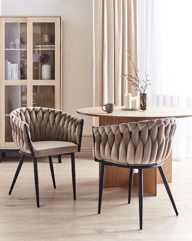 Set of 2 Velvet Dining Chairs Taupe MILAN