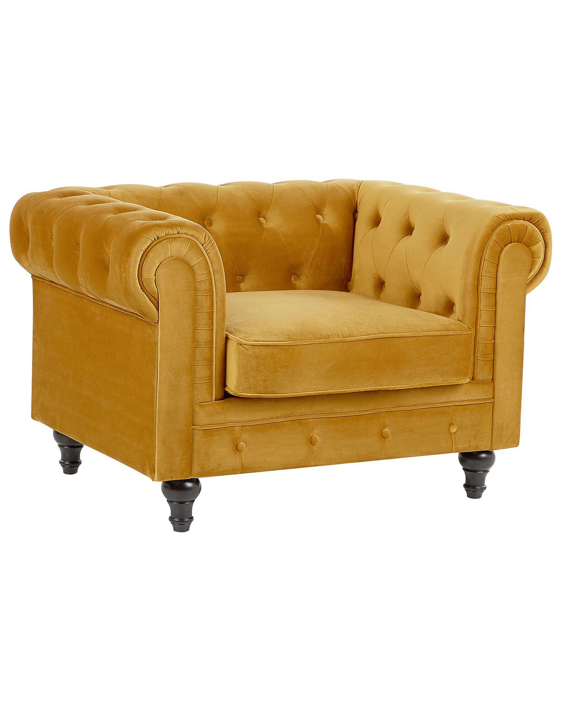 Velvet Armchair Yellow CHESTERFIELD Beliani.co.uk