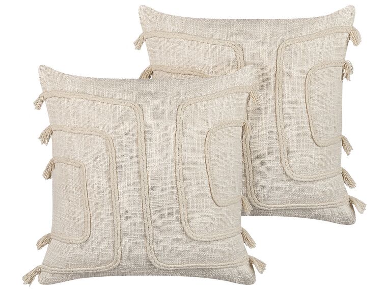 Set of 2 Cotton Cushions Abstract Pattern 45 x 45 cm Beige PLEIONE_840294
