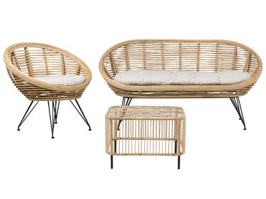 3 Seater Rattan Sofa Set with Coffee Table Natural MARATEA/ CESENATICO