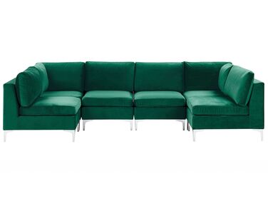 Sofá em formato de U com 6 lugares em veludo verde EVJA