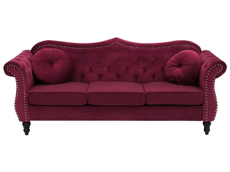 Sofa 3-osobowa welurowa burgundowa SKIEN_743169