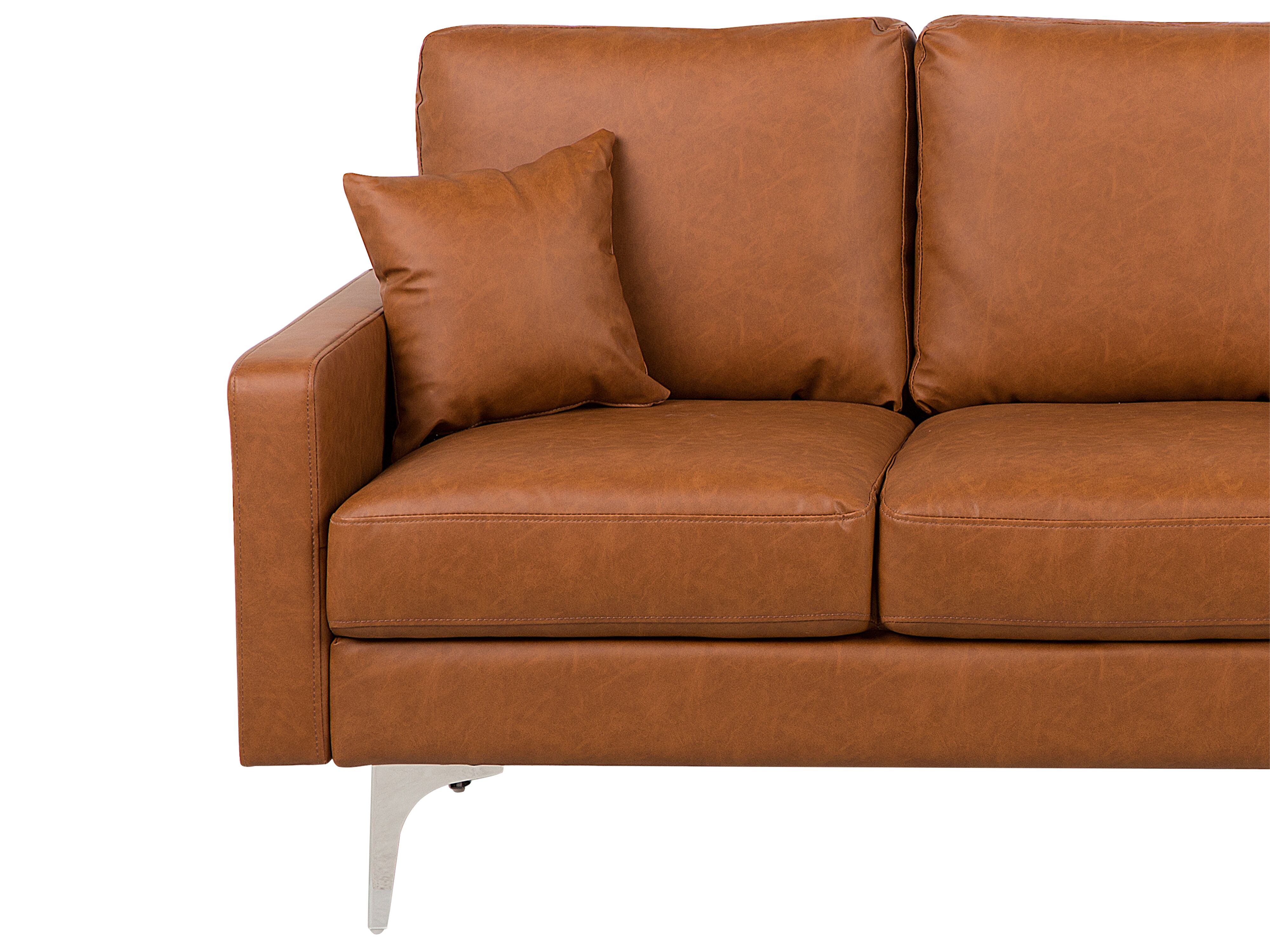 3 Seater Faux Leather Sofa Brown GAVLE Beliani.co.uk