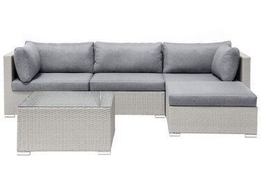 Lounge Set Rattan hellgrau 4-Sitzer linksseitig modular Auflagen grau SANO II